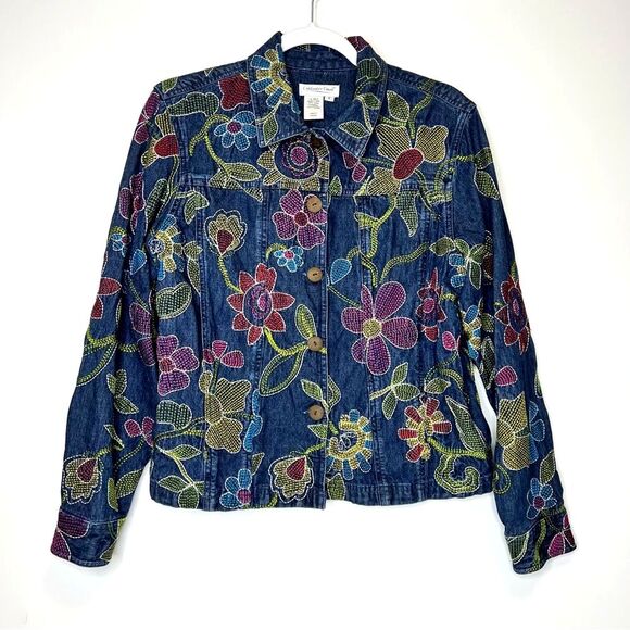 Coldwater Creek Jackets & Blazers - Coldwater Creek Floral Embroidered  Denim Jean Jacket Boho Size Medium